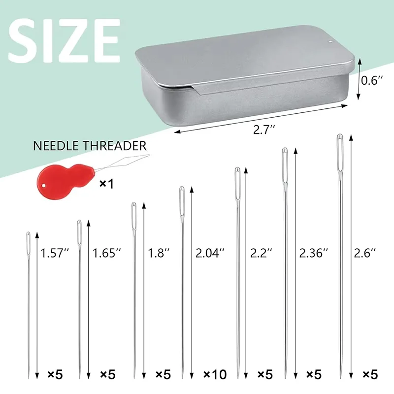 7 أحجام كبيرة العين الخياطة مجموعة الإبر الحادة 40 قطعة إبرة جلدية التطريز الموضوع الإبر مع الخيوط للديكور الحرف الفنية #2