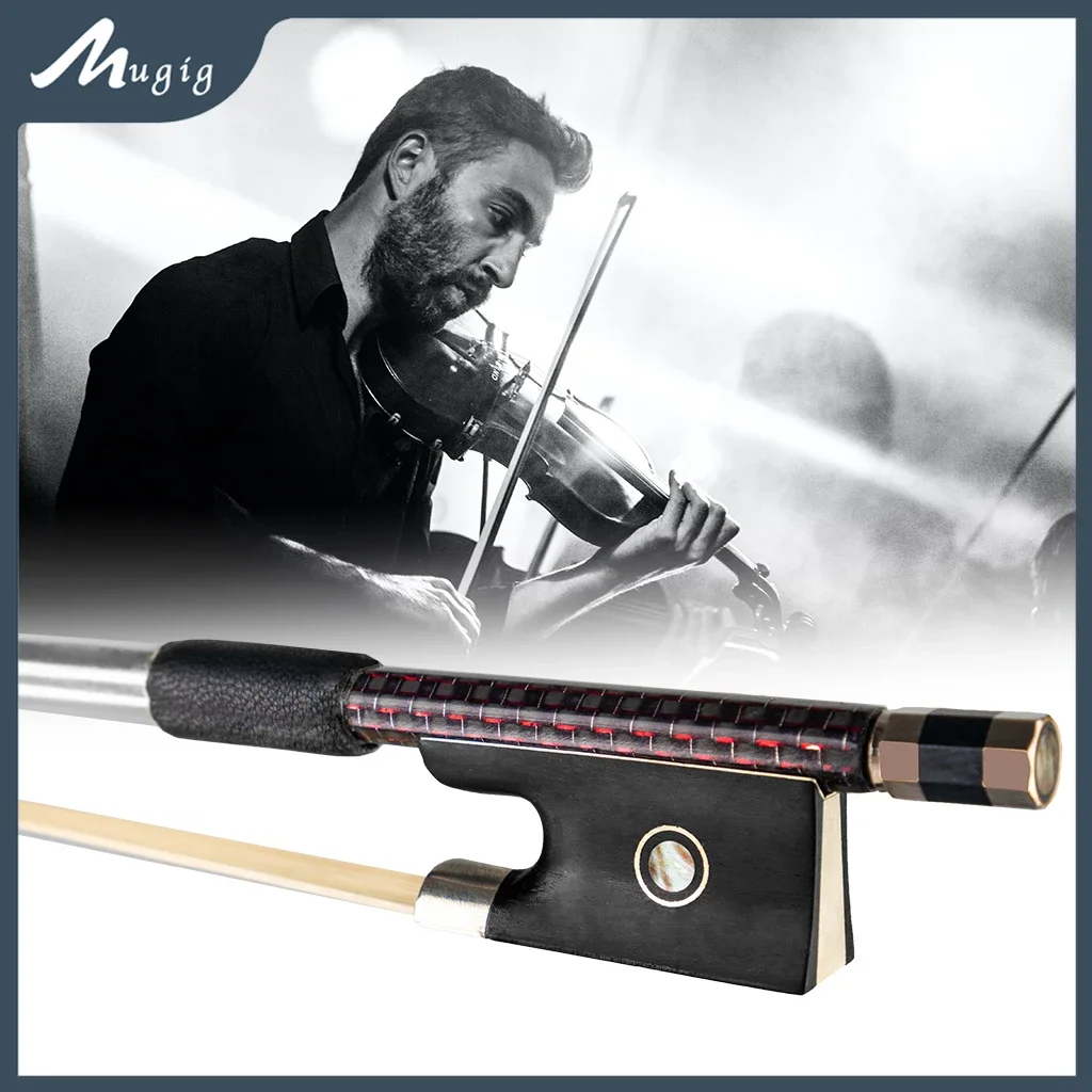 Mugig Advanced 4/4 Red-Silk Braided Carbon Fiber Violin Bow AAA Mongolia White Horse Hair Bow Well Balance