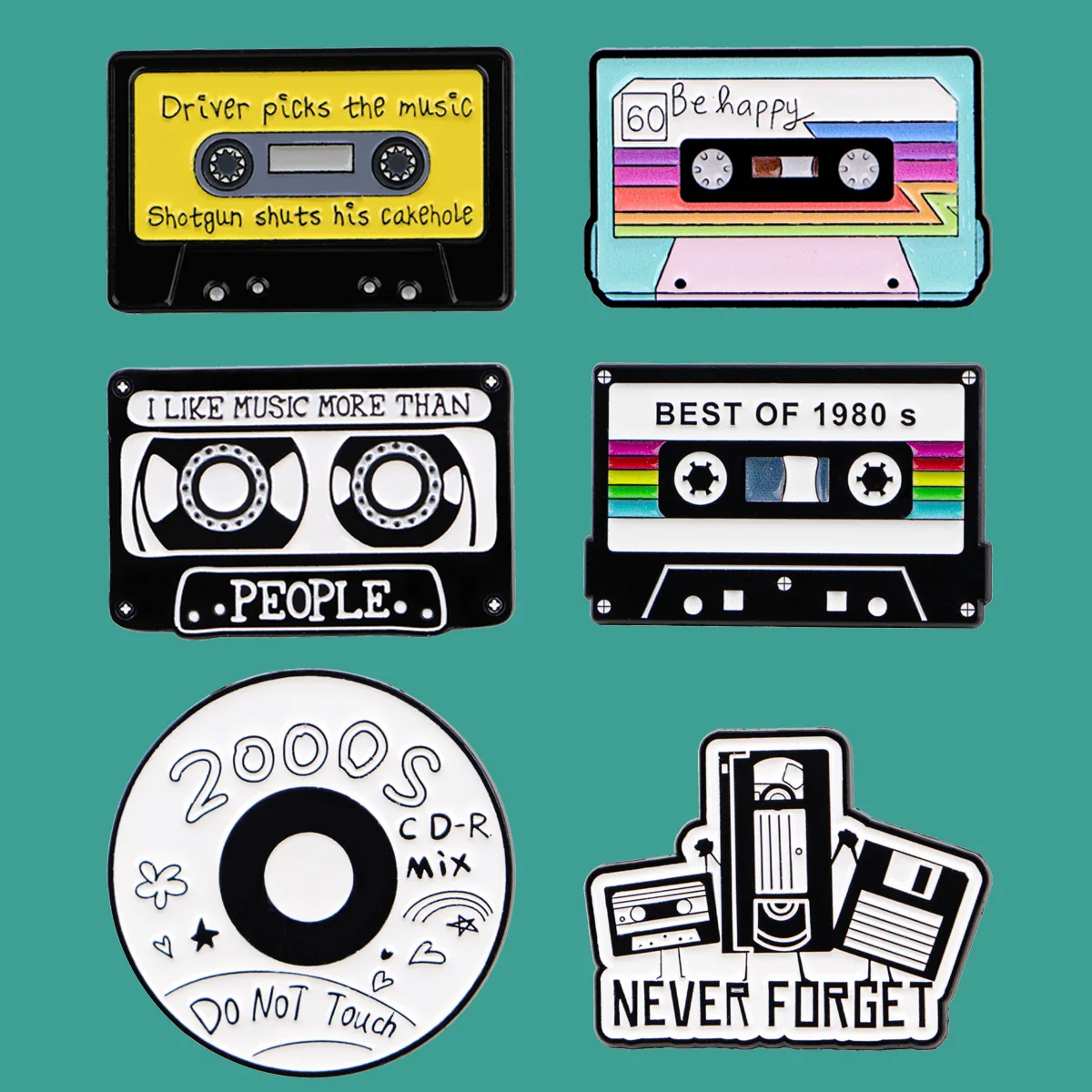 

Retro Cassette Record Cool Enamel Pins Cartoon Brooch Clothes Backpack Lapel Badges Fashion Jewelry Accessories For Friends Gift