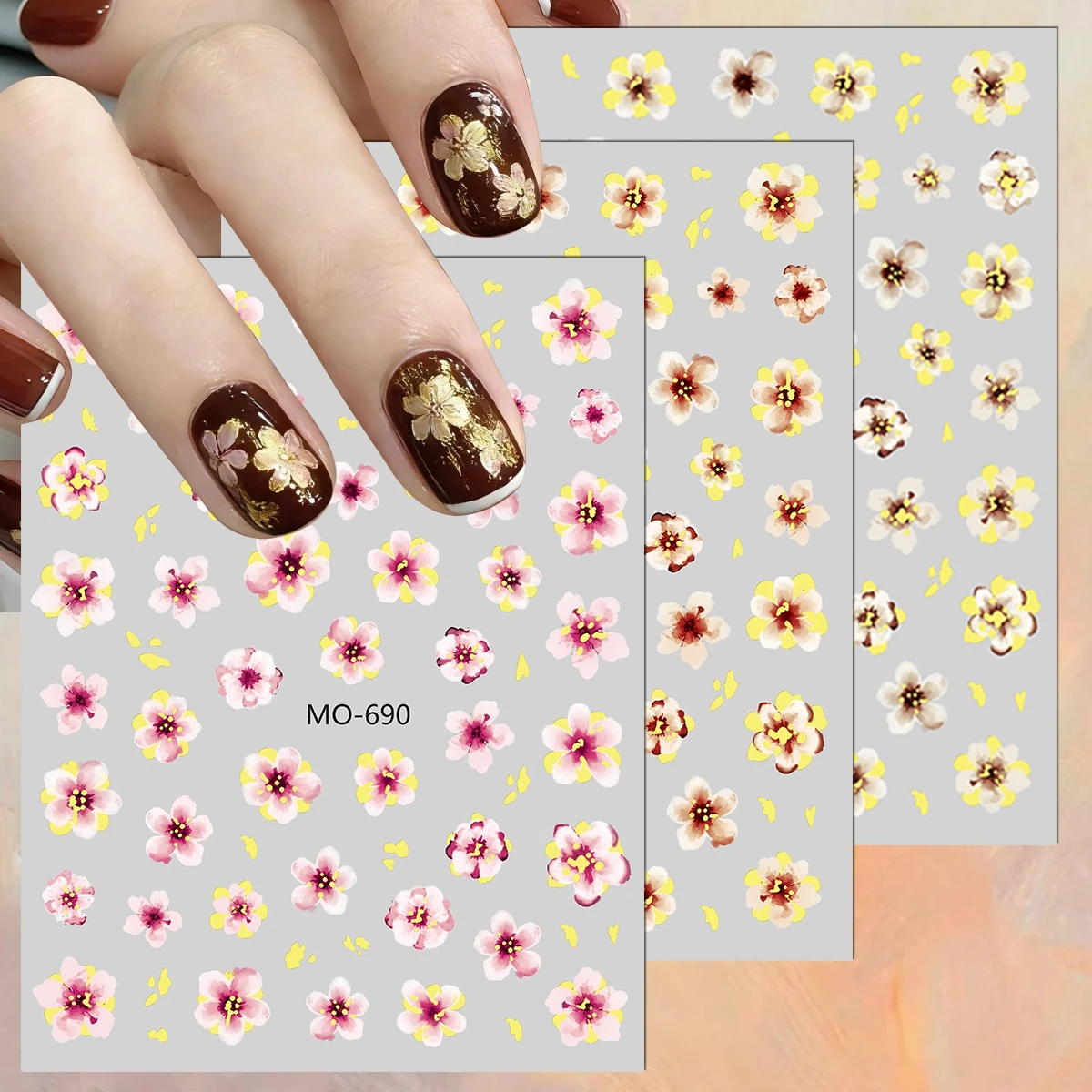 3/6/12 Sheets 5D Cherry Blossom Nail Stickers Sakura Flower Nail Decals Self Adhesive Spring Nail Art