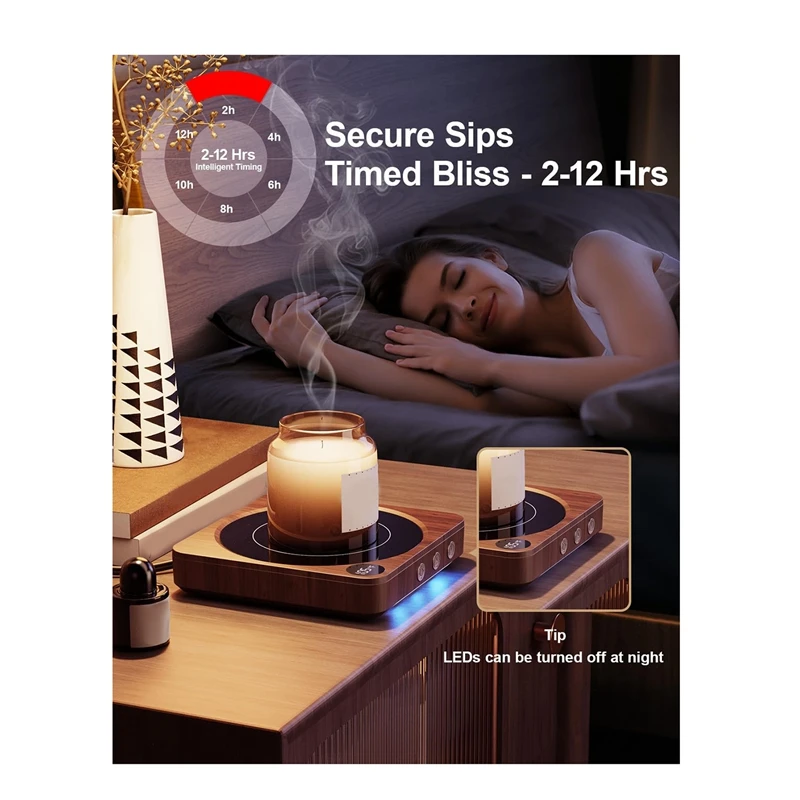 Scalda tazza-scalda tazza da caffè 36W per scrivania con Display della temperatura, spegnimento automatico 2-12 ore, scaldacandele in legno