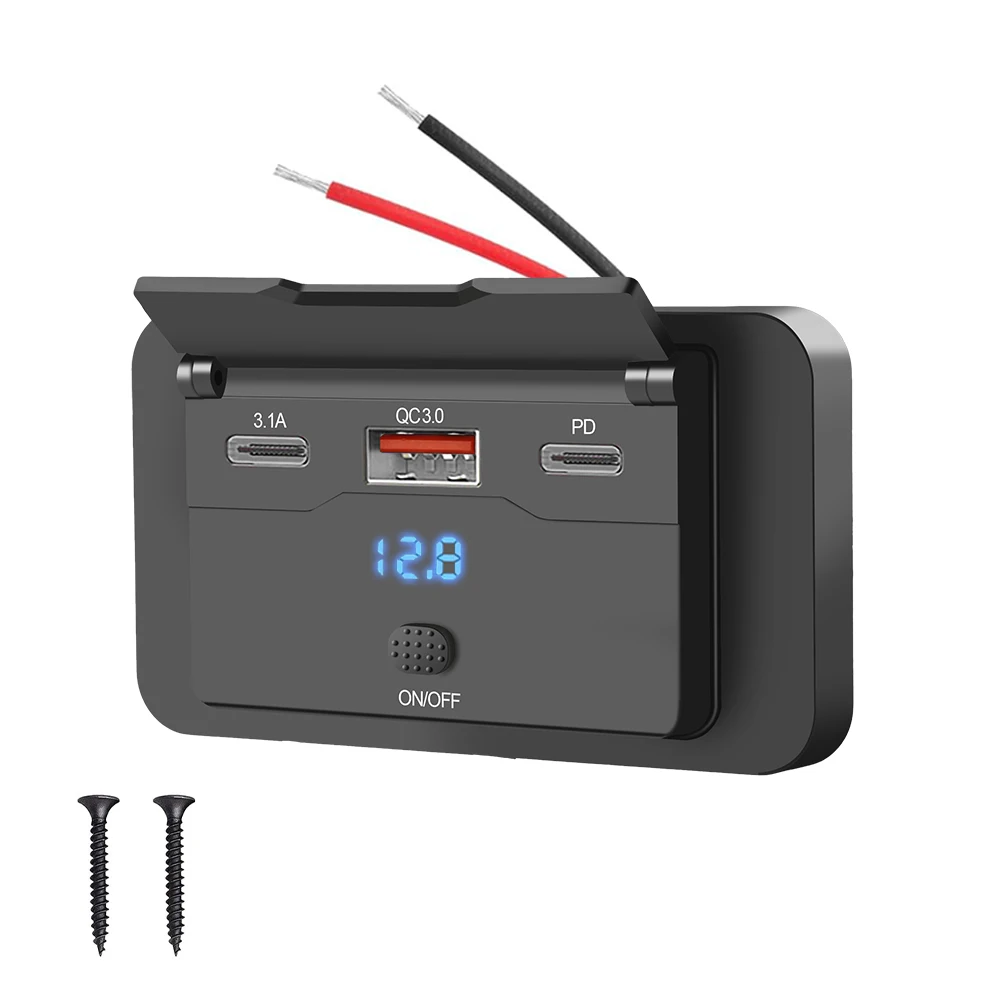 12V 24V USB Outlet Car Charging 4-Ports Dual PD Dual QC3.0 USB C Socket Wall Mount Accessories for Car Boat Marine RV Truck image 3