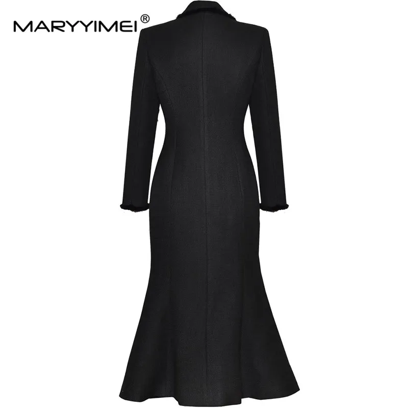 MARYYIMEI Autumn and Winter Women's Coat Notched Double-breasted Long-Sleeved Pretty Slim-Fit Hip Wrap Mermaid Overcoat