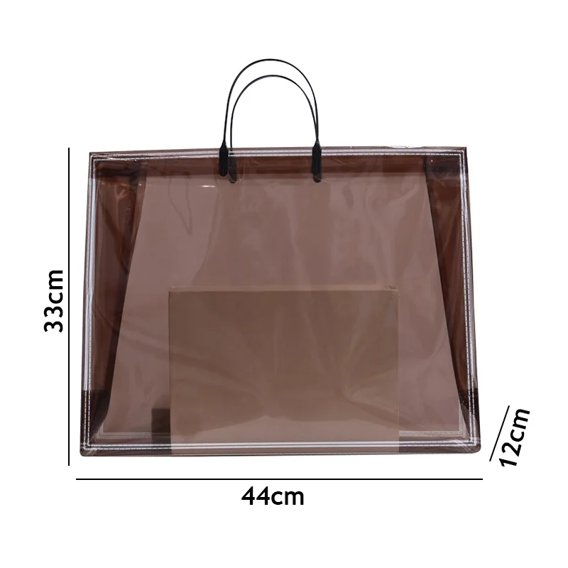 Brown Clear Tote Bag Transparent Shopping Bags Shoulder Handbag PVC Waterproof Storage Bag for Gift Cosmetic Plastic Bags 4 Size