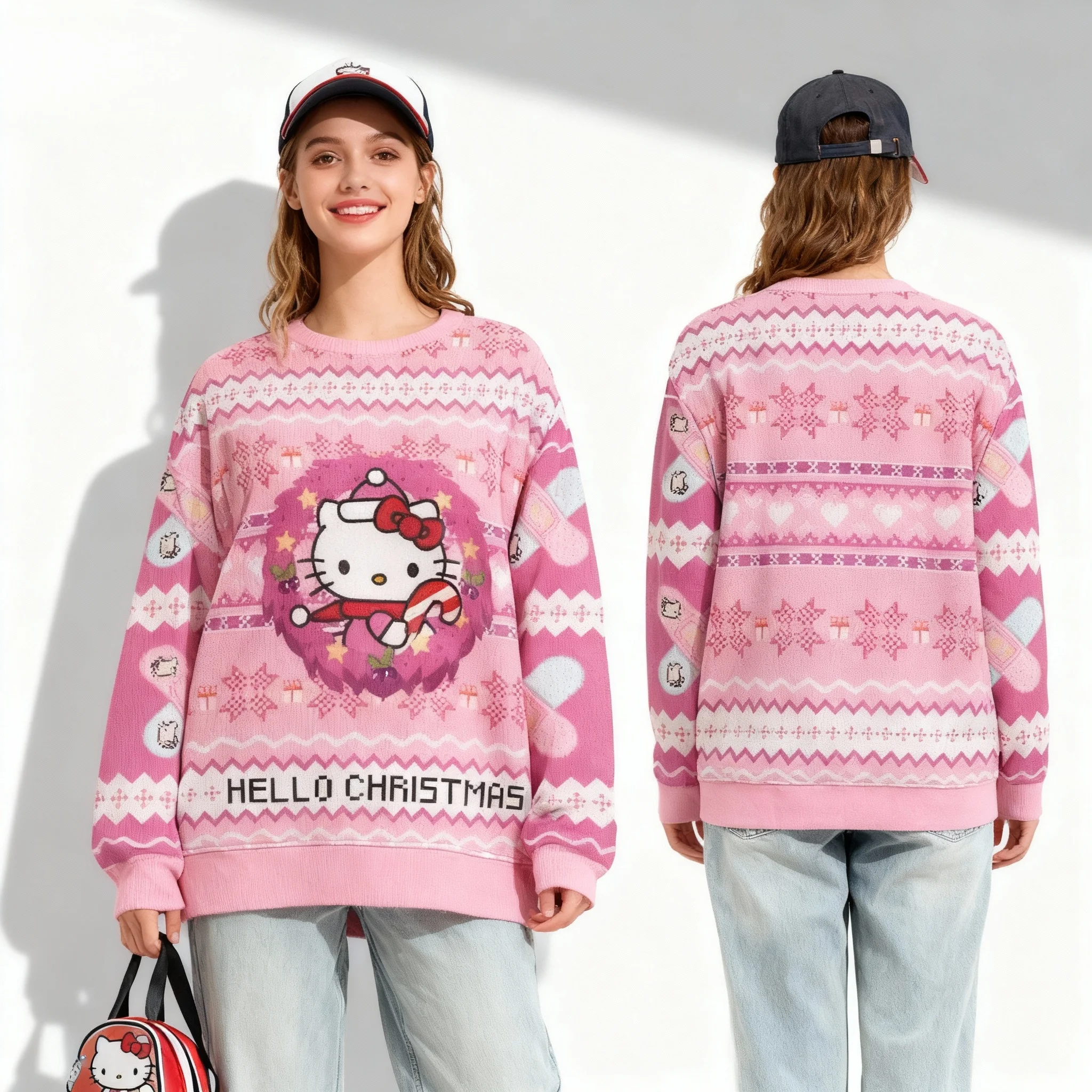 جديد سانريو مرحبا كيتي ثلاثية الأبعاد حلوة كول حفلة عيد الميلاد سلسلة اضافية كبيرة المرأة الكبار الخريف/الشتاء جولة الرقبة البلوز #3