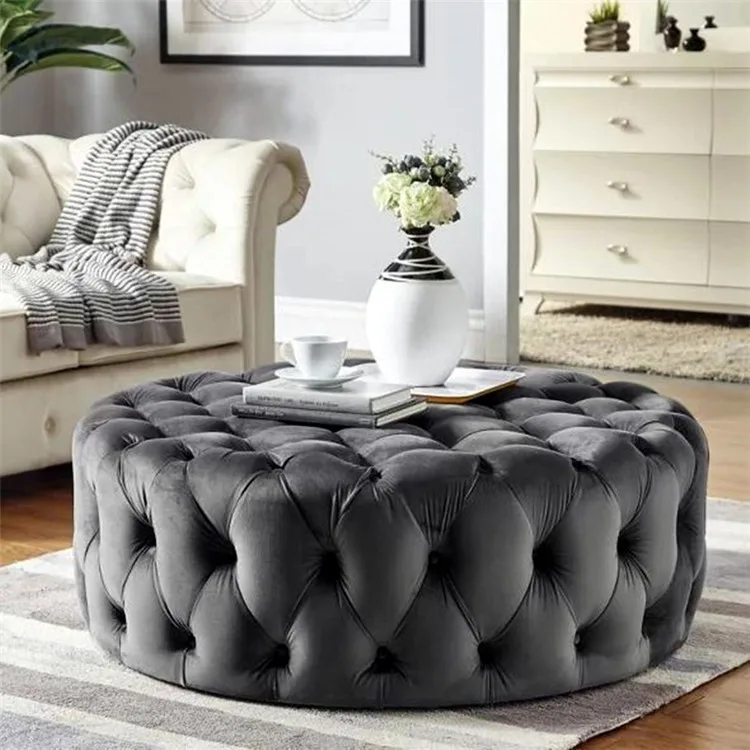 Unique European style round tufted velvet ottoman stool factory price