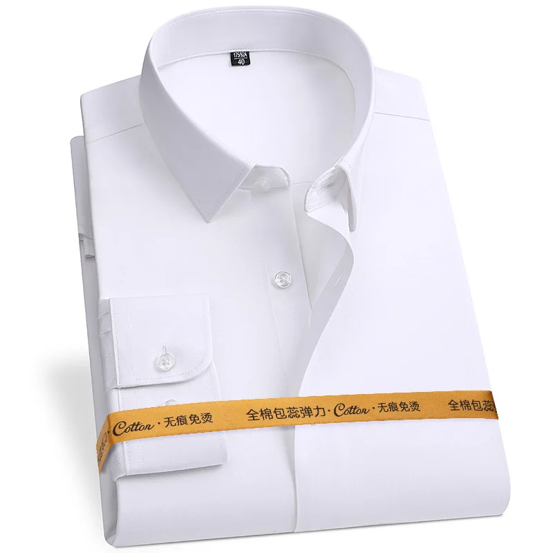 New Fabric 80% Cotton 15% Elastic Silk 5% Spandex No-Iron Anti-Wrinkle Micro Elastic Long-sleeved Shirts Men Formal Business