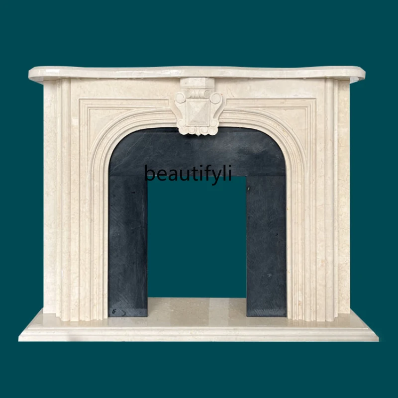 

Fireplace French Retro Living Room Stone Carving Fireplace American and European Style Natural Stone Fireplace Curio Cabinet