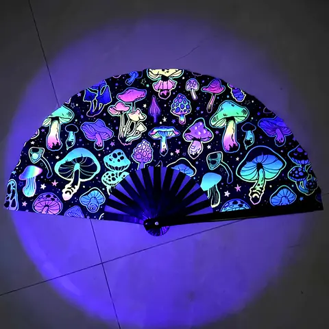 Creative Fluorescent Kung Fu Fan Foldable Festival Dancing Hand Fan Gradient Colorful Reflective Bamboo Bone Fan Bar Party Decor