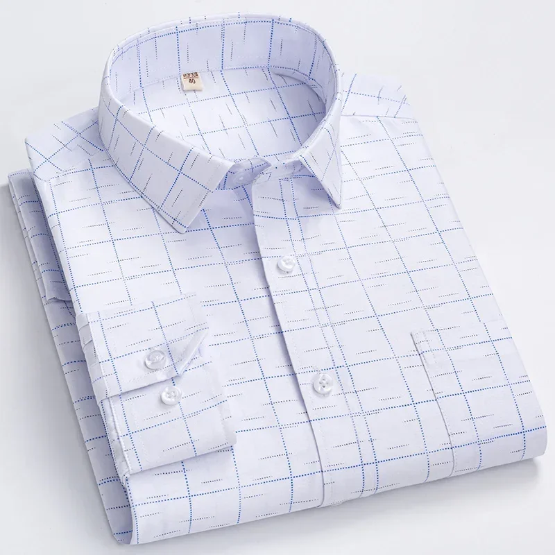 

Male Casual Long Sleeve Printed Shirt Soft Regular Fashion High Quality Business Dress Shirt men Striped plaid no-ironing Tops