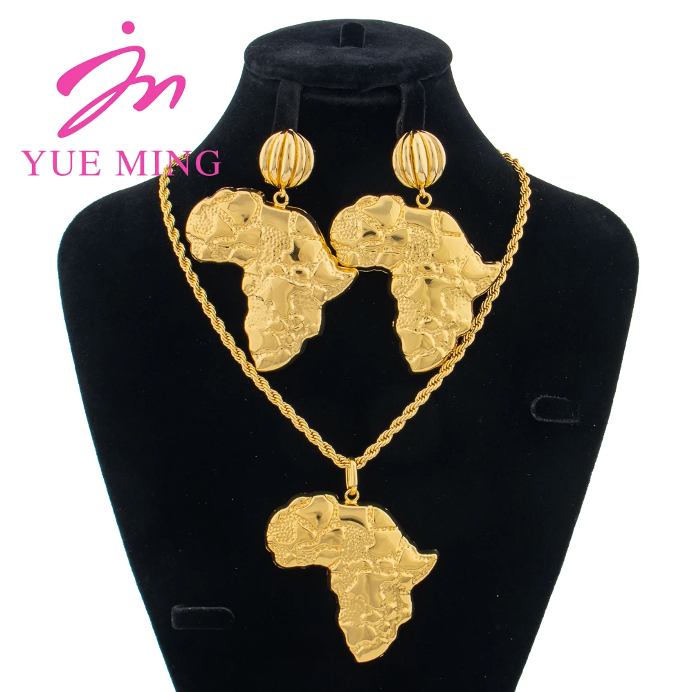 YM Jewelry Set Luxury Gold Color Africa Map Pendant Geometric Drop Earrings for Women Ring Charm Bracelet Wedding Bride Jewellry