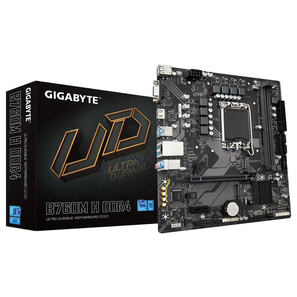 GIGABYTE-Placa-mãe desktop, B760M H DDR4, Intel LGA 1700 m-ATX, 2x DDR4, 64GB, Novo