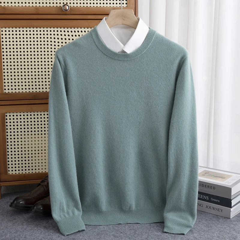 New 100% Pure Wool Sweater Men\'s Autumn Winter O-Neck Pullovers Business Casual Base Shirt Knit High-Grade Warm Male Jumper