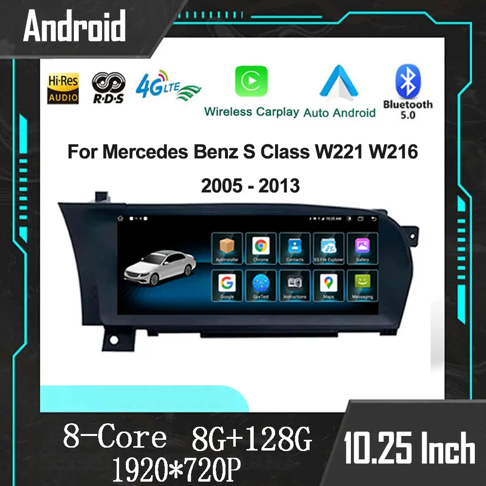 10.25” For Mercedes Benz S Class W221 W216 2005 - 2013 GPS Navigation Android Auto 4G LTE Car Radio Multimedia Player Stereo