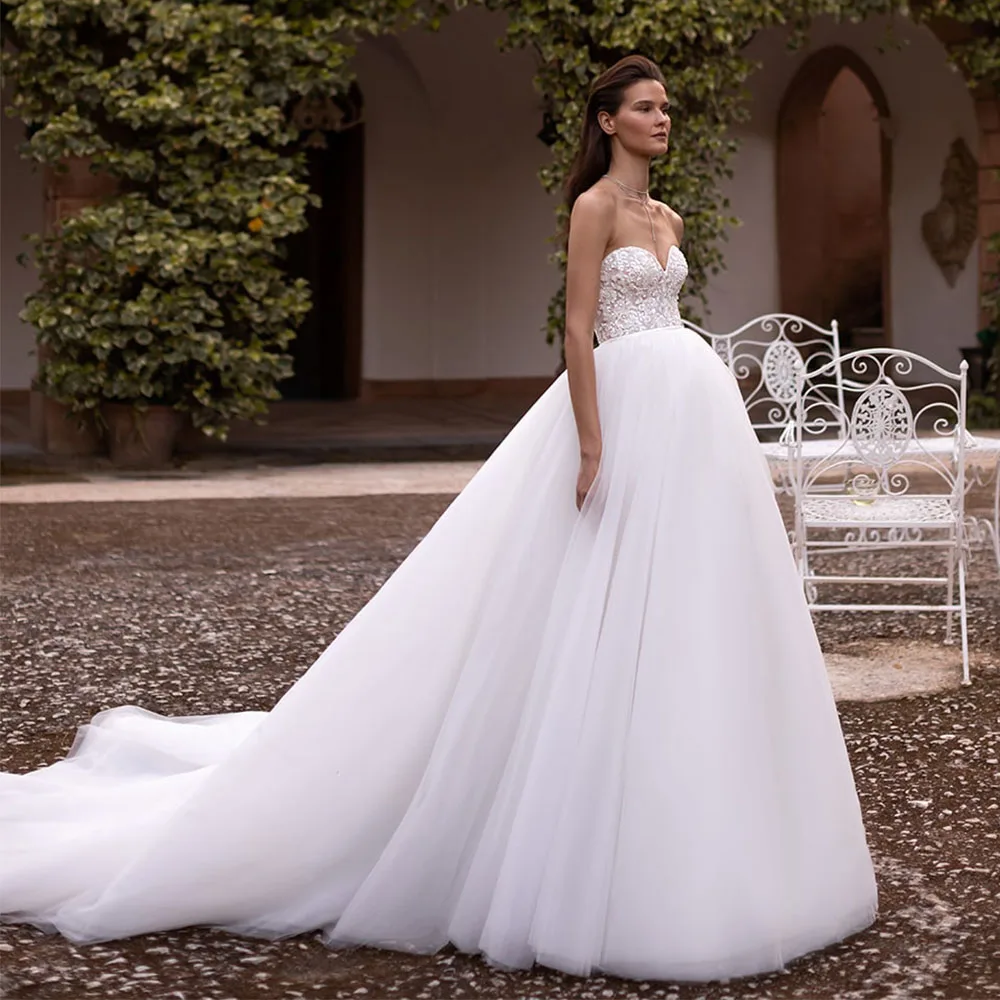 Vestido De Novia con apliques De encaje, Vestido De Novia con espalda descubierta, línea A, longitud hasta el suelo