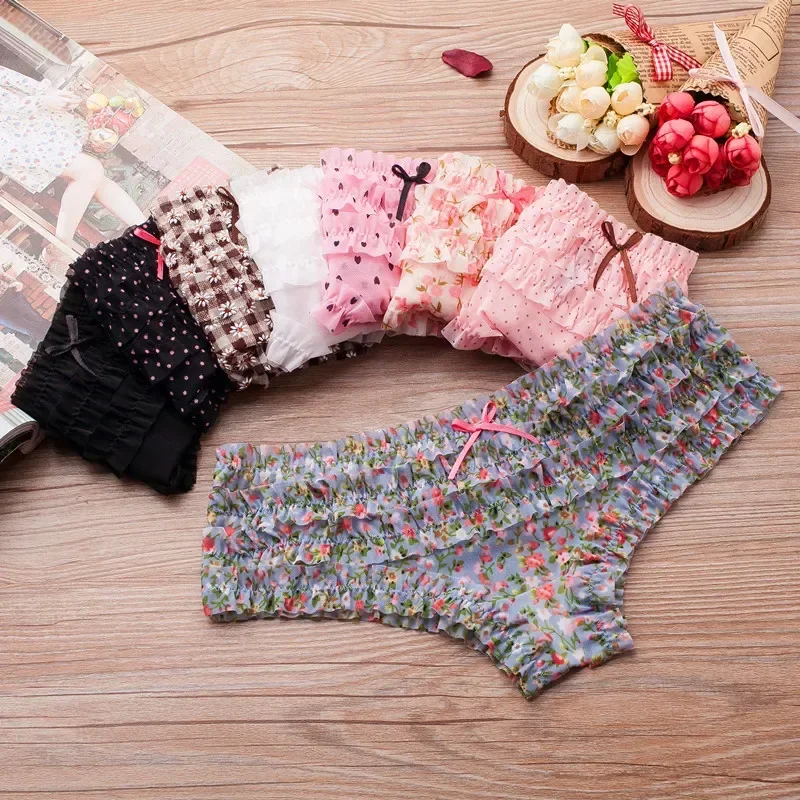 

Sweet Woman Panties Cake Layer Lace Briefs Polka Dot Flower Pattern Mesh Breathable Cozy Underpant Female Low Waist Panties