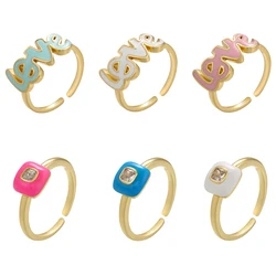 ZHUKOU NEW Gold color Enamel LOVE Ring For Women Summer Opening CZ Crystal Ring party Jewelry Wholesale VJ355