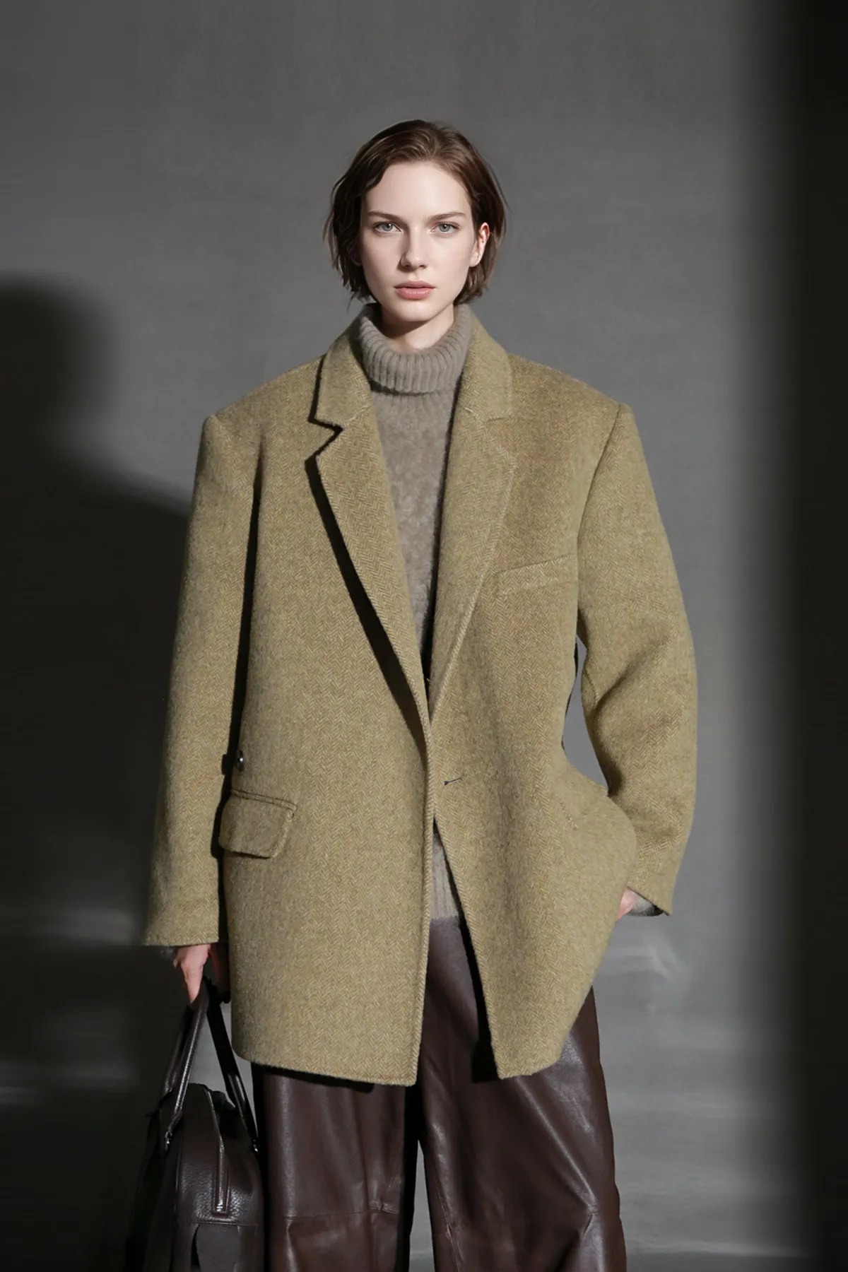 Allingentle Woolen Long Women Blazer Elegant Long Jacket Fashion Coat for Casual Daily Outfits Customize