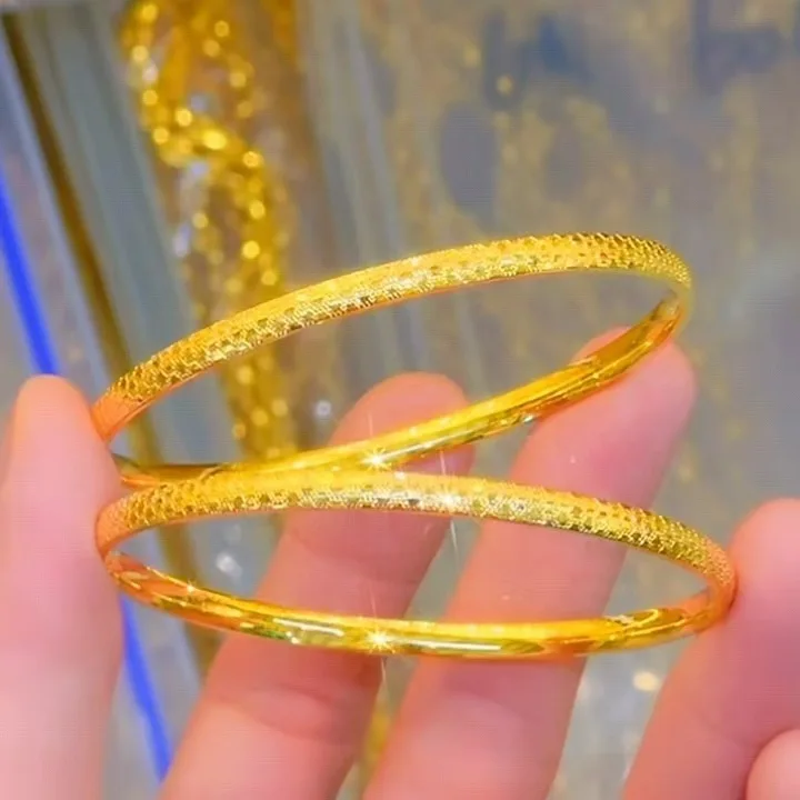 Women's 24K Gold (AU999) 4mm Shining Dragon Scale Bracelet | Faceted scales, embossed cloud-thunder patterns with kyanite