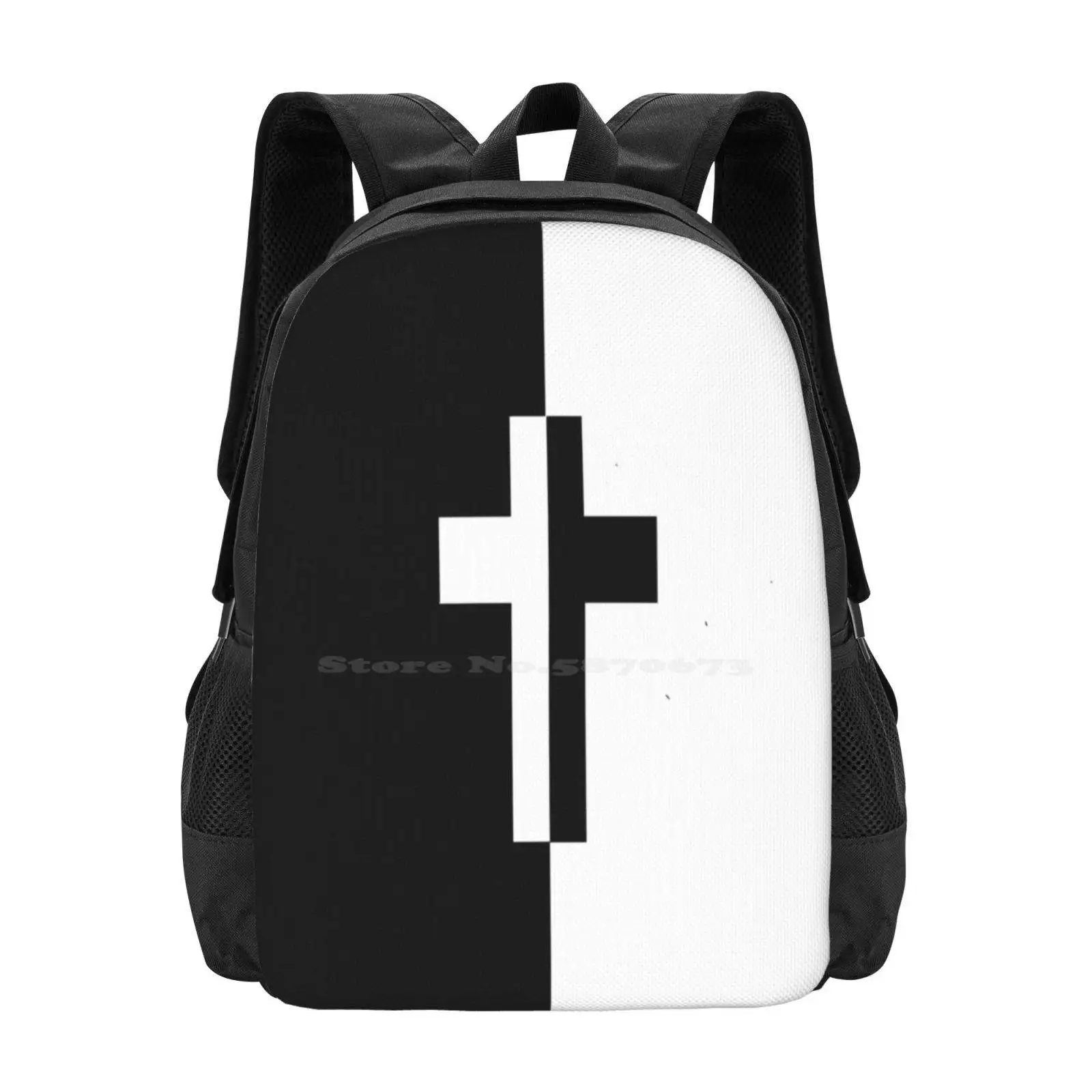 Half Black Half White Cross Hot Sale Schoolbag Backpack Fashion Bags Cross Blackandwhite Halfblackhalfwhite Inverted