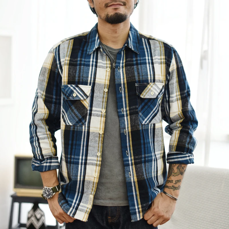 

Thiened Retro Plaid Long Sve Cotton irt Men's Casual Workwear Stand Fit Youthful Trend Autumn Season SauceZhan