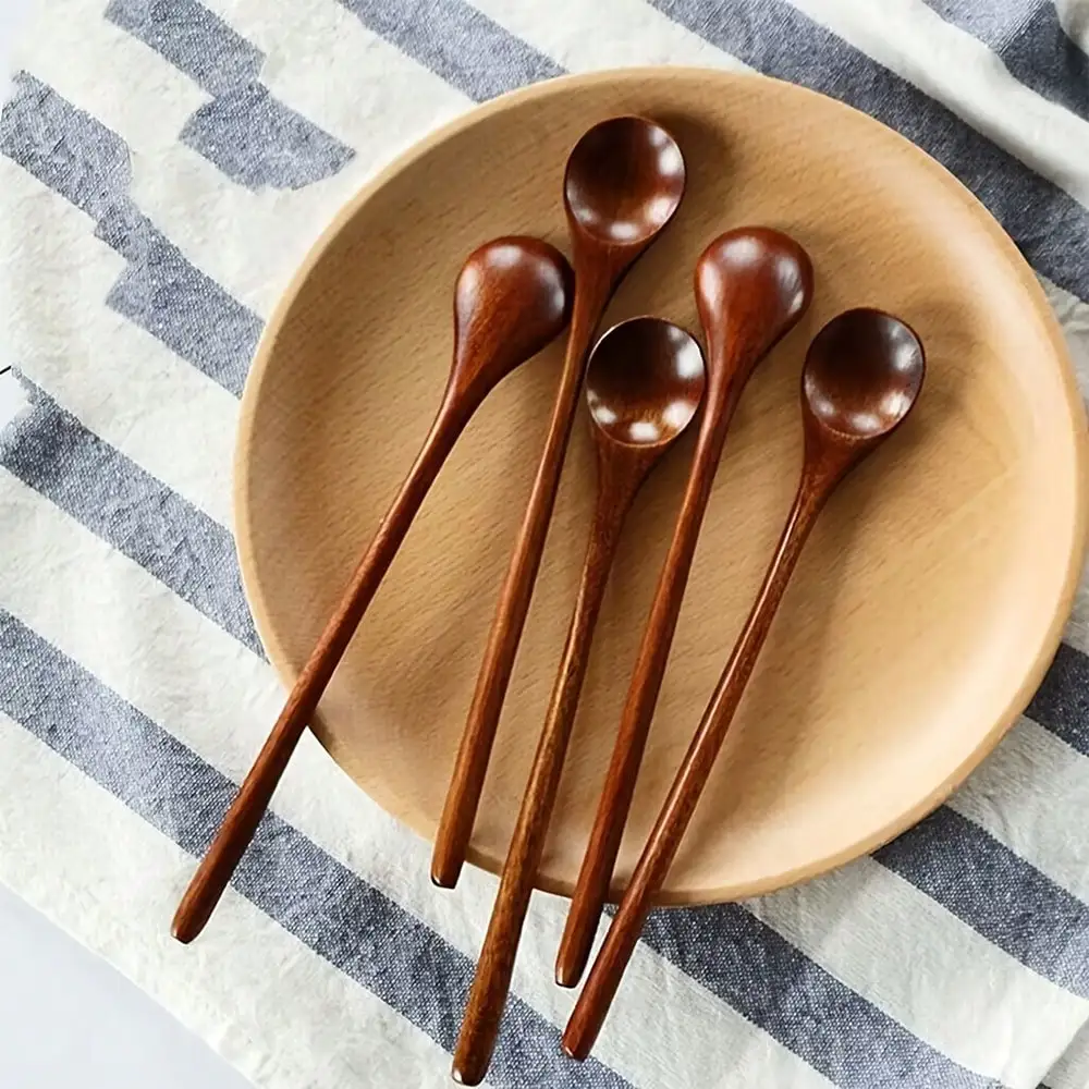 1 cuchara de café de madera con mango largo, cuchara para remover de 20 cm, elegante cuchara de madera para miel, postres y té