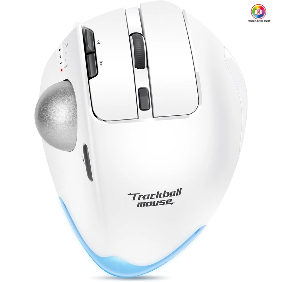 

Trackball Mouse Ergonomic Rollerball Mouse Programmable Buttons Thumb Control Mice Rechargeable Optical Mouse for 3 Devices