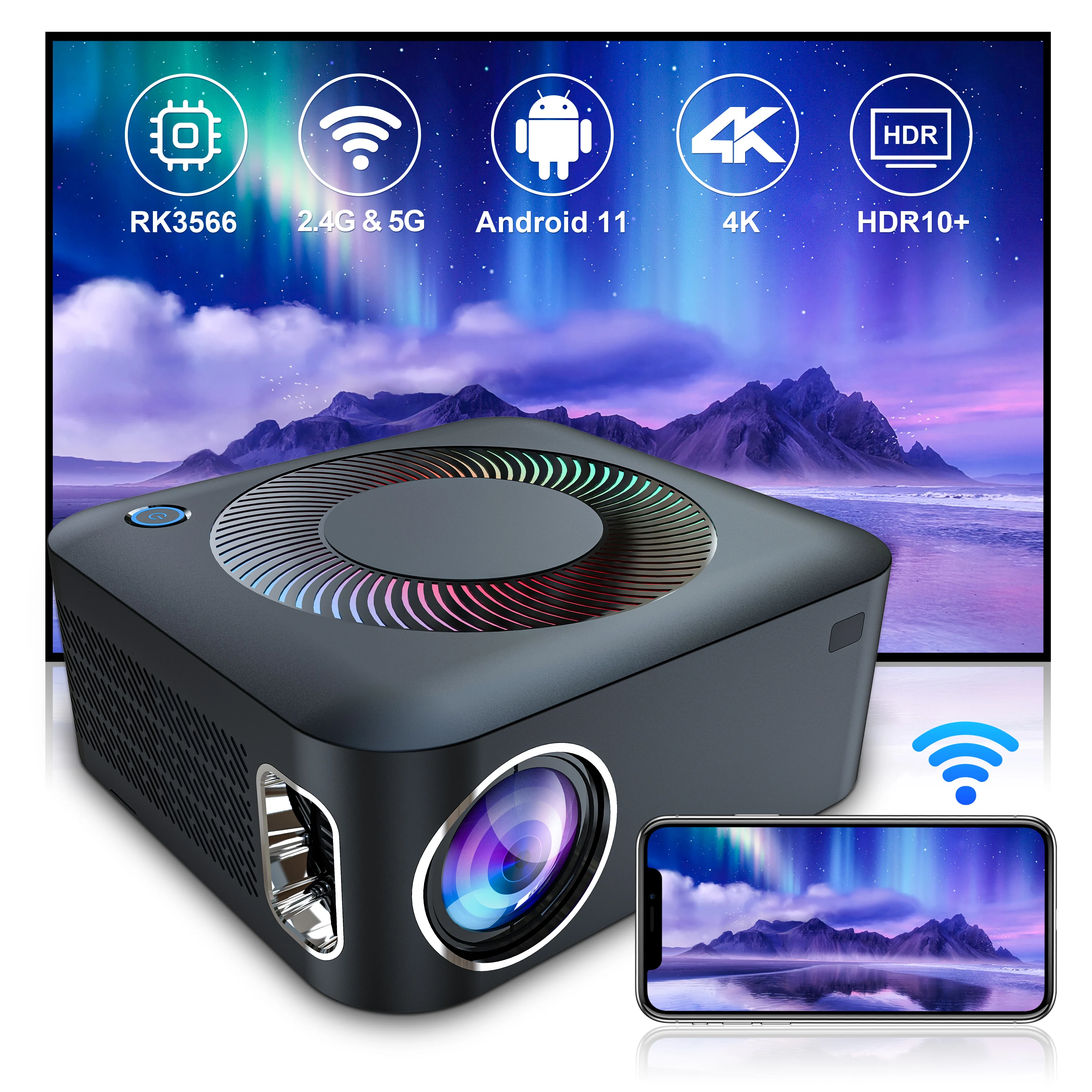 X5 Projector Android 11 400ANSI BT5.0 Dual Wifi 4K HDR10 1080p Home Theater Cinema Office Smart Projector