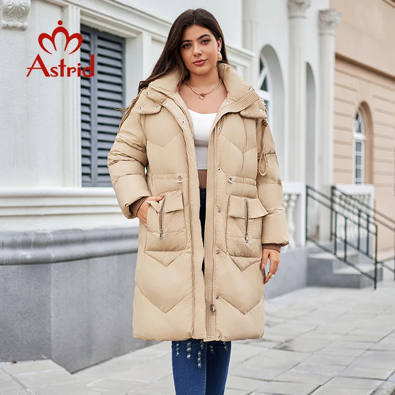 Astrid 2024 Women's Winter Down Jacket Plus Size Woman Clothing Long Thick Warm Hood Female Quilted Parka Coats Waist Slim 30193