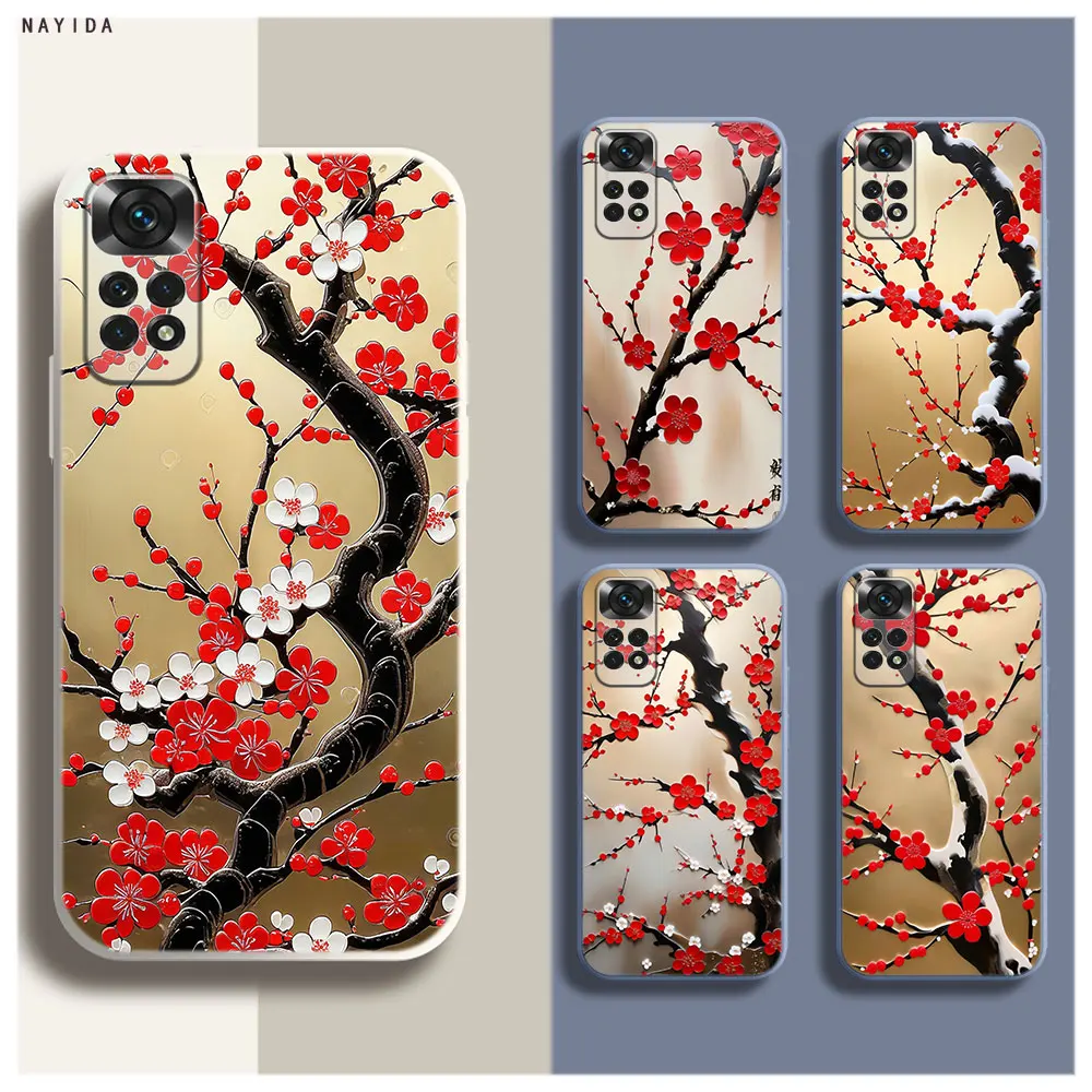 Soft Silicone Phone Case For Xiaomi Redmi Note 12 11 12S Pro Plus 12c 11a 4G 5G Original Cover Art Plum Blossom