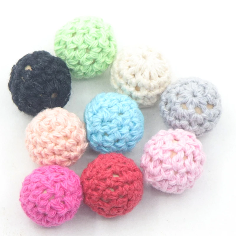 

10pc/lot Crochet Round Wooden Beads Mix Handmade 16mm ball Can Chew DIY Nursing Jewelry Organic Teething Bracelet beads