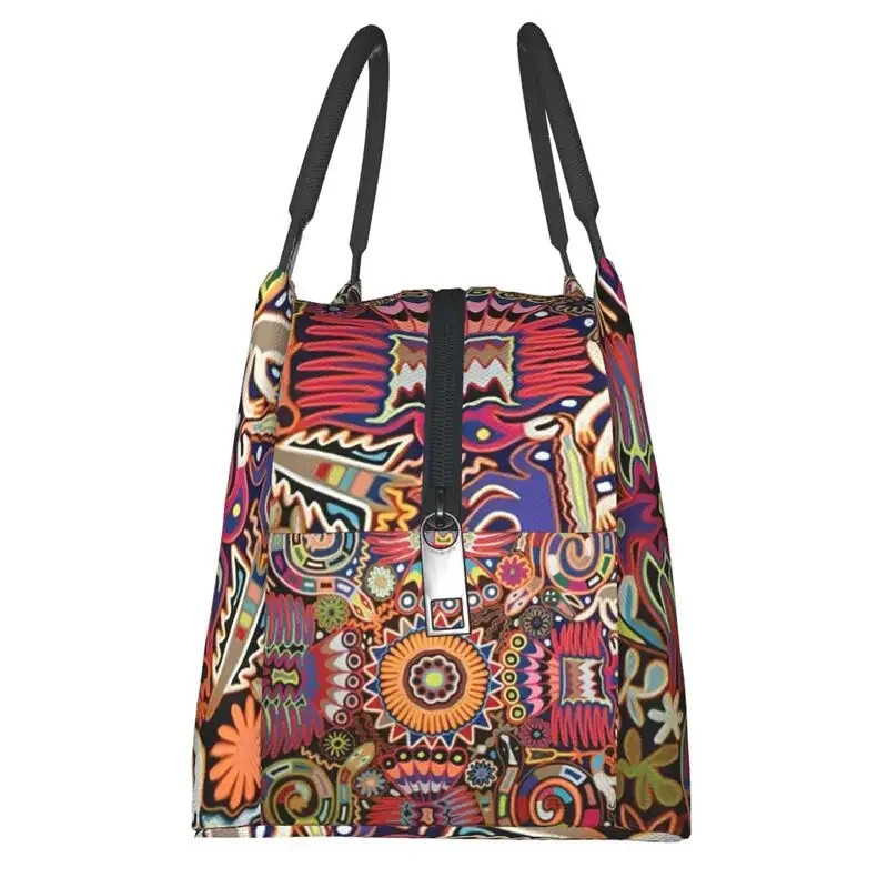 Mexican Huichol Thermal Insulated Lunch Bag Women Portable Lunch Tote for Outdoor Picnic Multifunction Meal Food Box