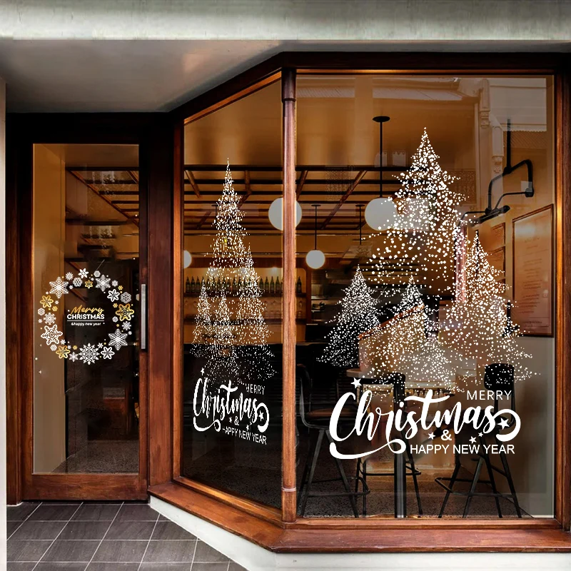 tatic sticker wreath arrangement atmosphere window glass door sticker window grilles sticker Christmas tree scene