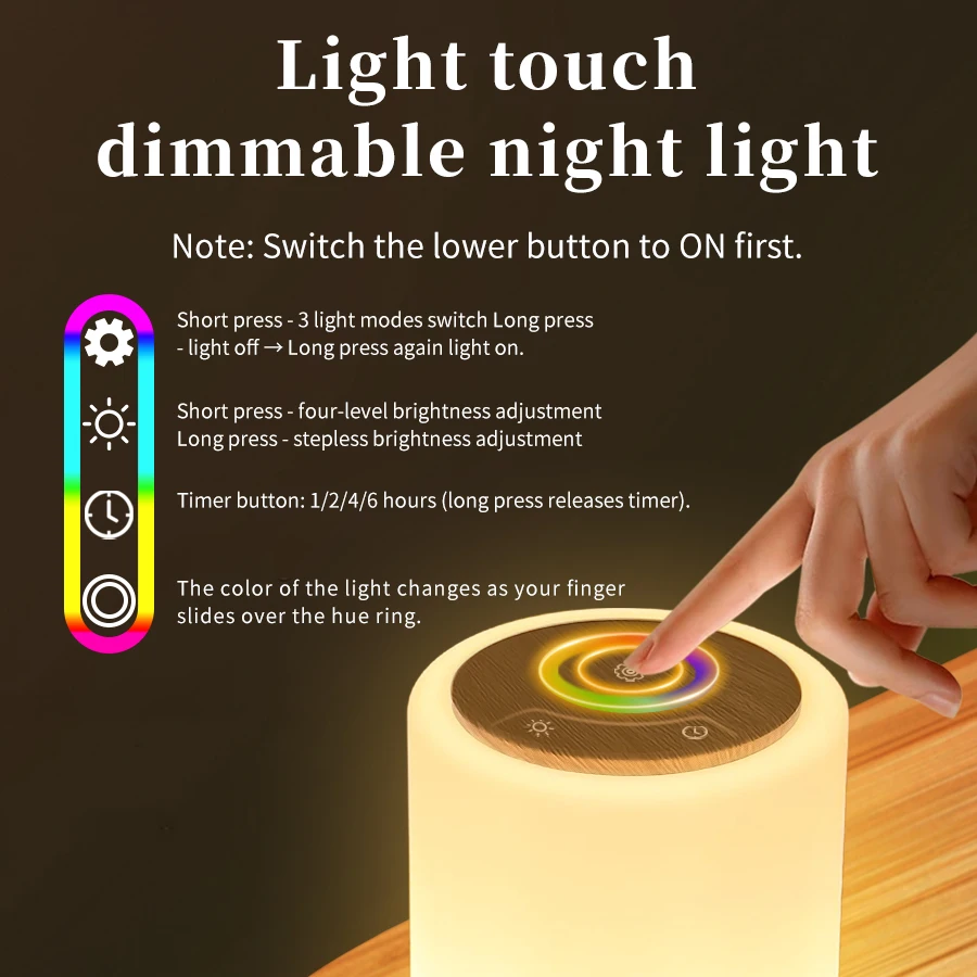 Lampu Malam RGB Isi Ulang Lampu Meja Led Warna Dapat Diredupkan dengan Fungsi Pengatur Waktu Sakelar Sentuh untuk Membaca Meja Sekitar Kamar Tidur