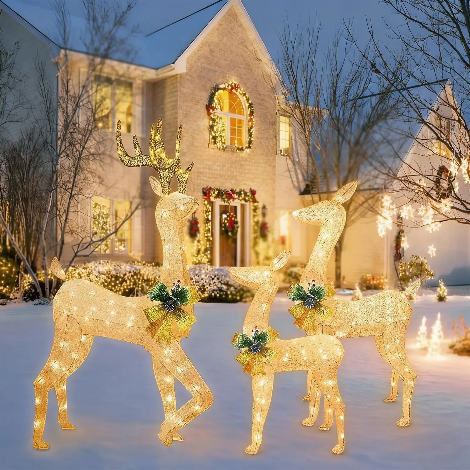 Christmas Decoration Stakes 3 Pieces Realistic LED Light Festive Decor Light Up Reindeer Outdoor Christmas Decor For Family Home