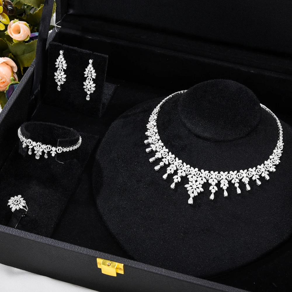 

GODKI Elegant Double Layers CZ Tennis Necklace 4PCS Bridal Jewelry Set For Women Wedding Zircon Dubai Indian jewelry Sets 2022