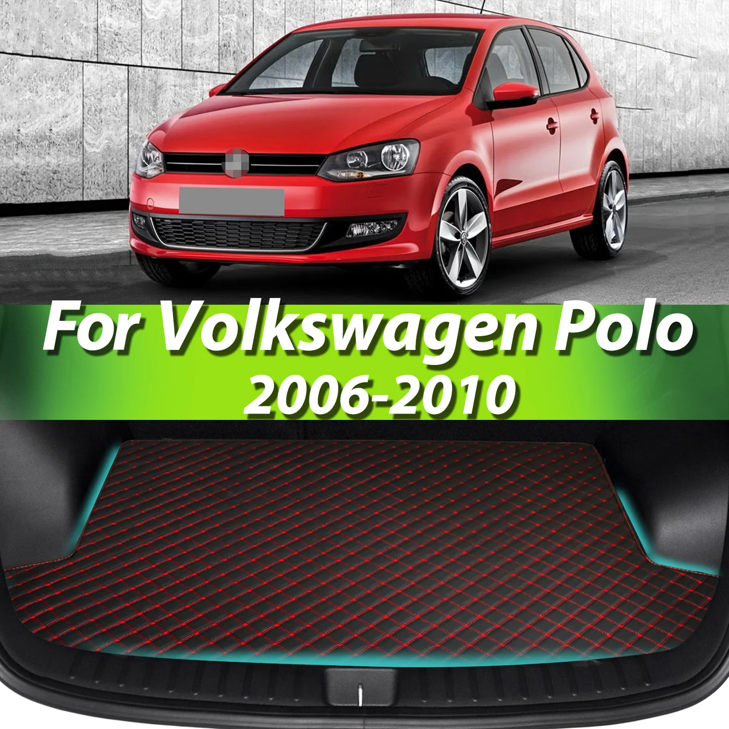 

For Volkswagen Polo 2006-2010 Artificial Leather Car Trunk Mat Rear Trunk Cargo Protective Mat Car Interior Accessories