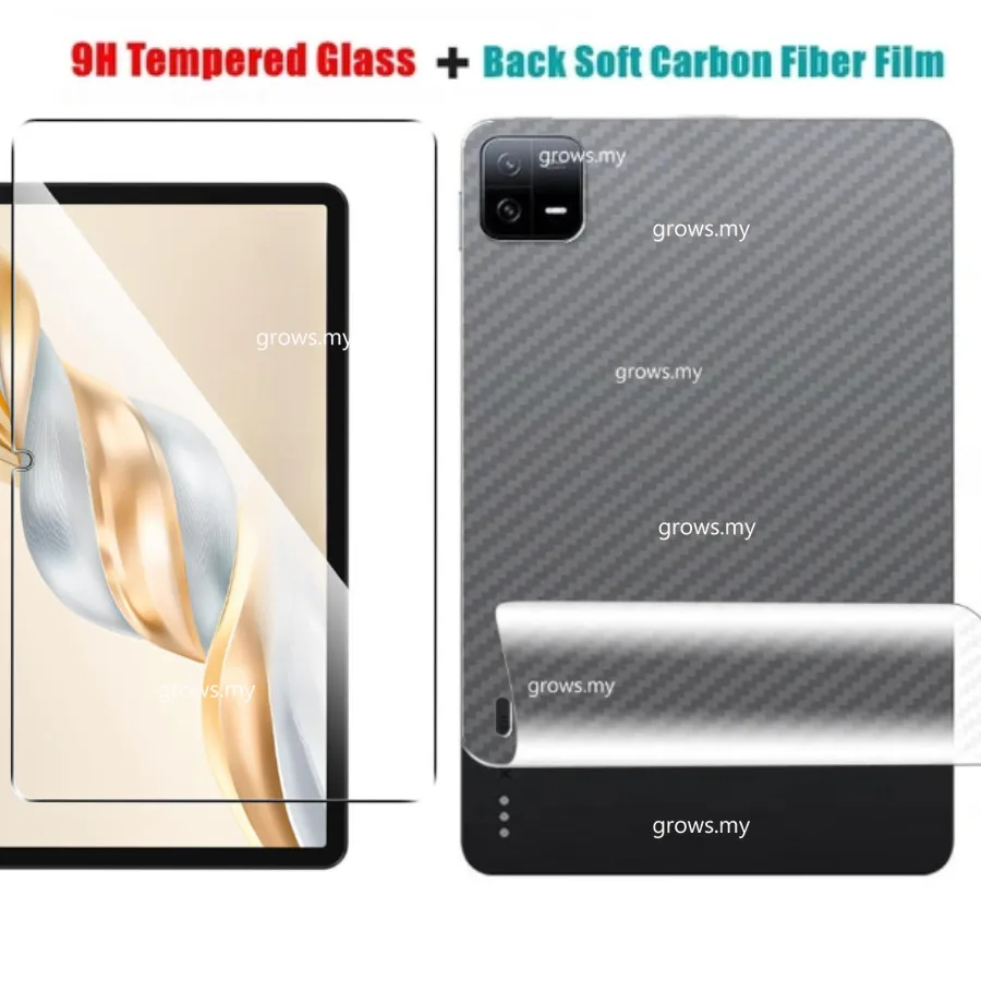 

For Honor Pad X9a 11.5 2025 X8a Tablet 9 Pad9 12.1"1 Set = Back Rear Carbon Fiber Film Sticker + Clear Front Tempered Glass