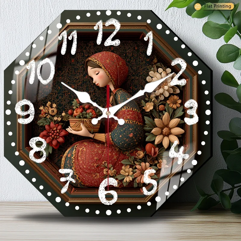 Atractivo reloj de pared silencioso floral octagonal vintage Elite para granja, comedor, oficina, Navidad, día de la madre, regalo de Halloween