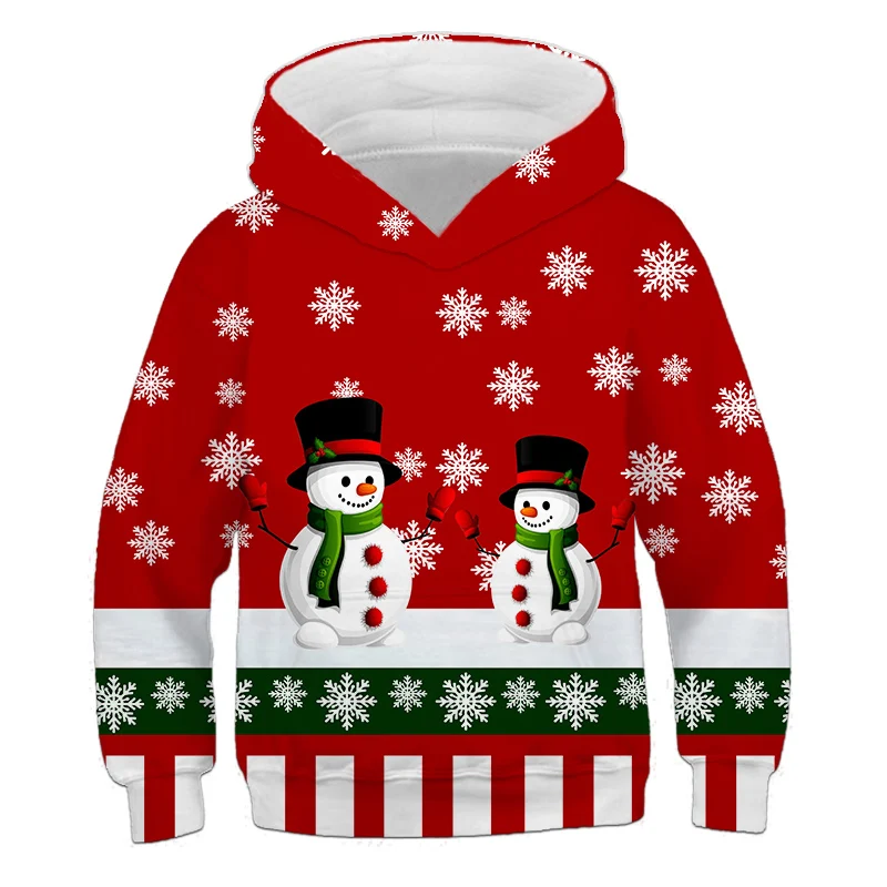 Children's Merry Christmas Hoodie Autumn Boys' Snowman Graphic Long Sleeve Kids' Casual Hoodies Top Girls Loose Red Sweatshirt