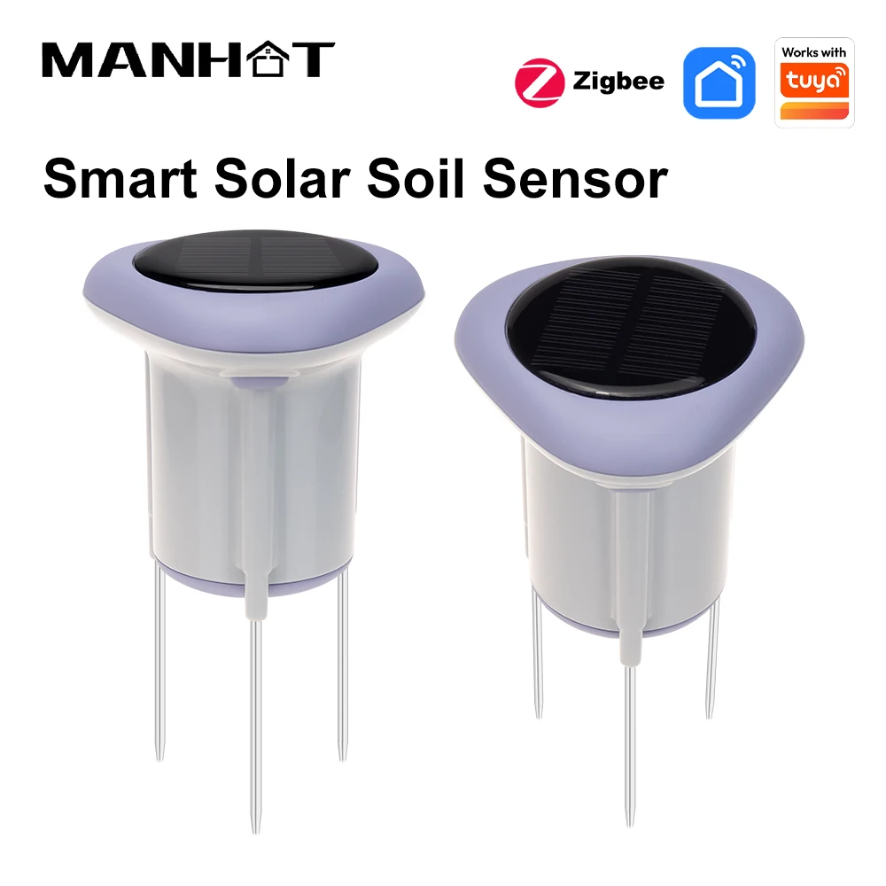 MANHOT Capteur de sol solaire intelligent Zigbee, étanche IP66, détecteur de température et d'humidité, moniteur pour la maison, le jardin, la culture des plantes, Smart Life