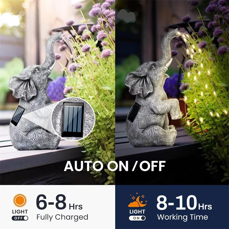 Solar Resin Elephant Decorative Lights Outdoor String Lights Garden Handicrafts Garden Lawns Elephants Animals Landscape Lights