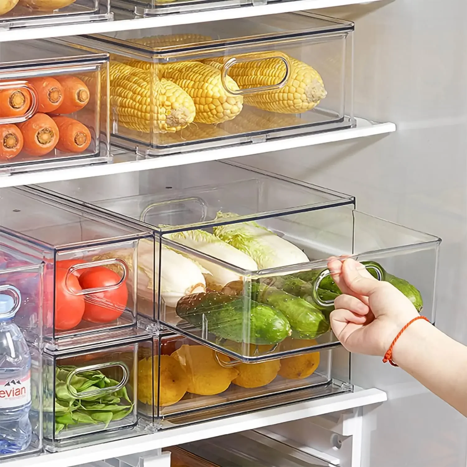 

7Pack Clear Fridge Drawer Organizer Pull out Bins Stackable Refrigerator Organizer Bins Handle for Kitchen Cabinet Organization