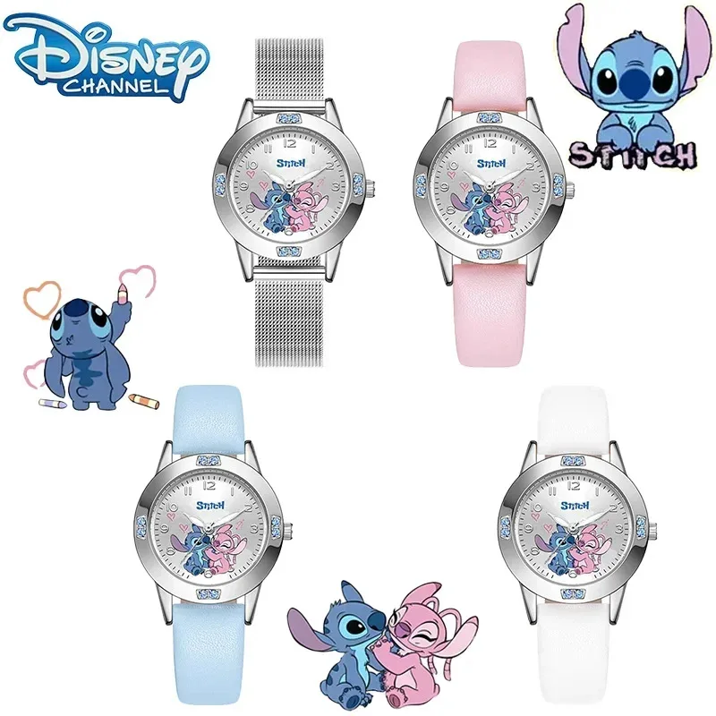 Disney Stitch Cartoon Children'S Watch Steel Belt Belt High Quality Diamond Set Quartz Watch Quartz Wristwatches Kids Gift