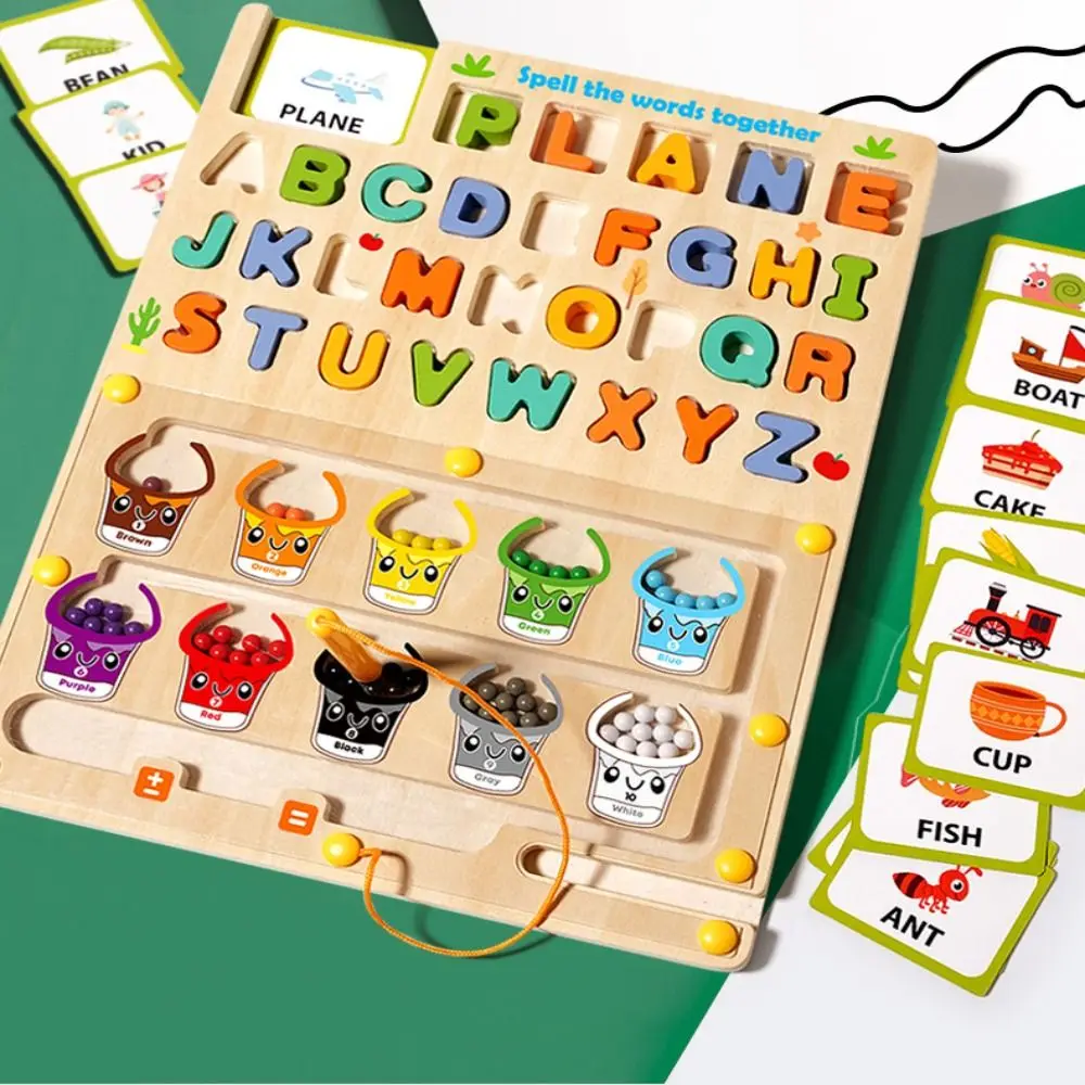 2歳から4歳向けの2in1デザインおもちゃ 木製 磁気ビーズ 数字迷路 色合わせ モンテッソーリ 木製パズルボード