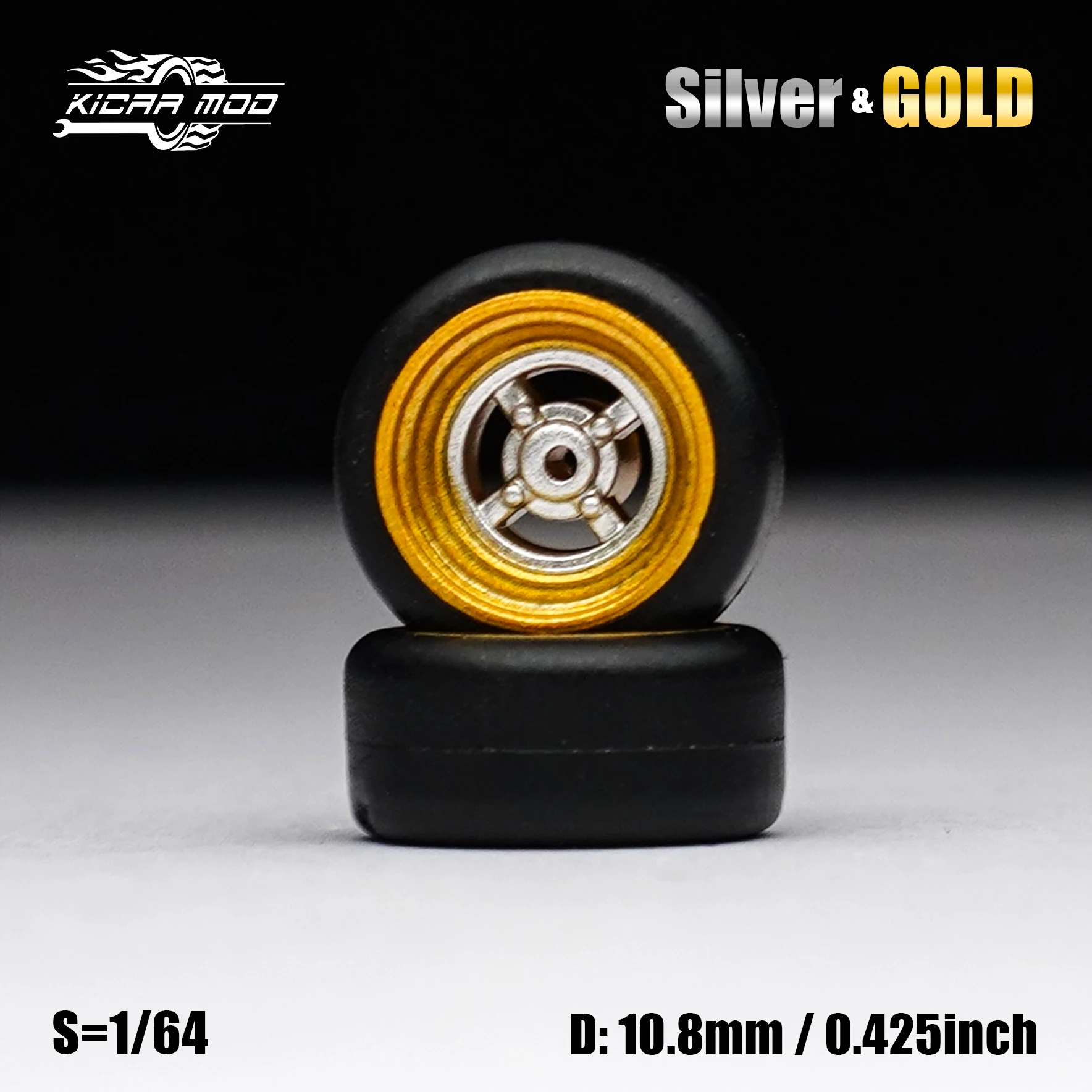 1/64 Modellauto Gold- und Silberräder mit festen Gummireifen, inklusive Nieten für die Nachrüstung von Diecast-Modellteilen für MINIGT.