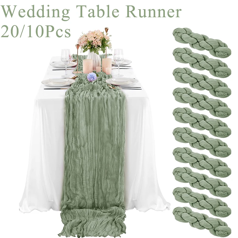 

20/10Pcs Wedding Table Runner Cheesecloth Gauze Table Runner Sage Green Table Runner Tablecloth Decor for Party Bridal Shower