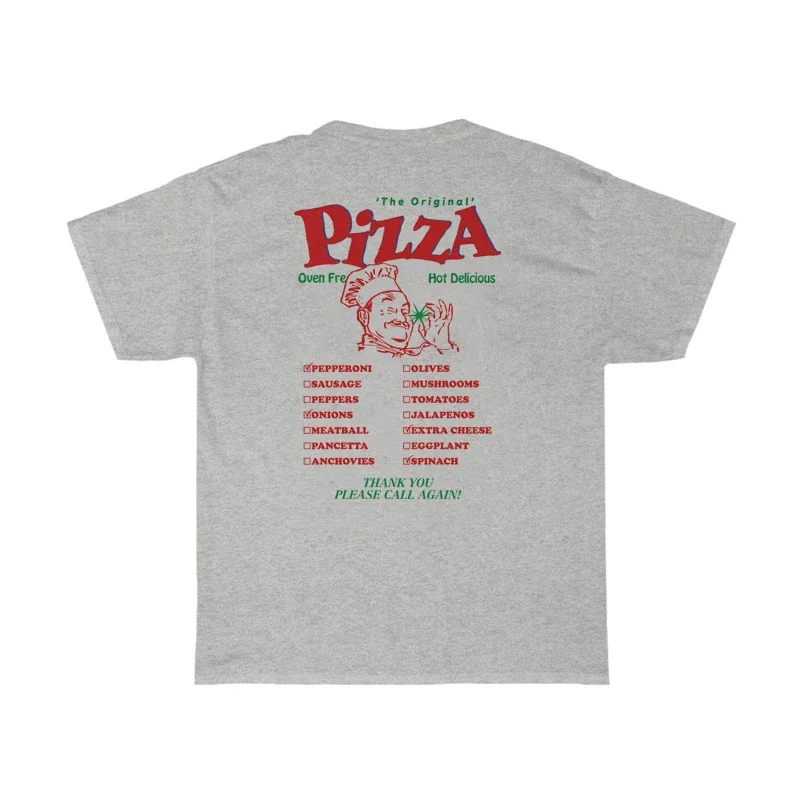 Women Retro Funny Pizza T-Shirts Loose Back Print Streetwear Graphic Tops Cute Food T Shirt Unisex Vintage Grunge Tees Clothes