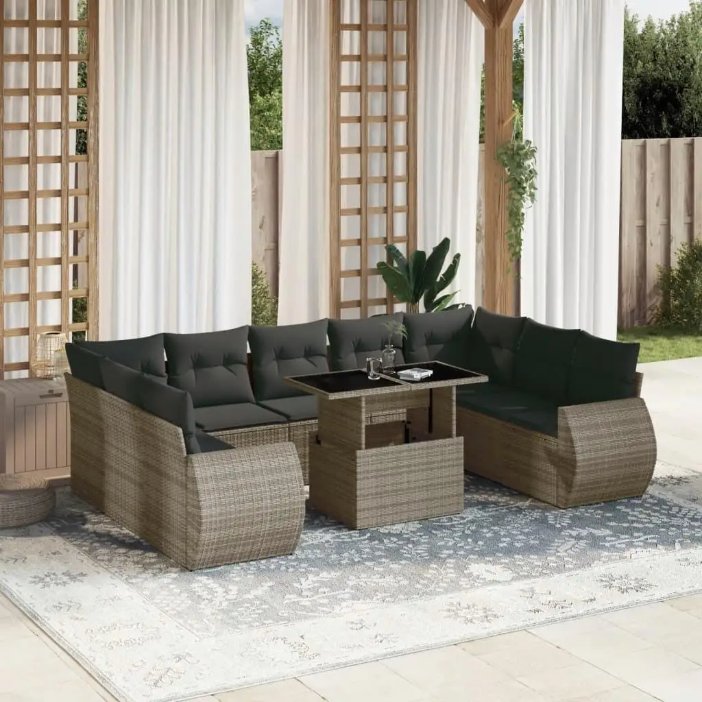 

Large Gray Garden Sofa Set Dark Gray PE Rattan Removable Covers Outdoor Furniture Comfortable Seating for Patio Balcony Garden