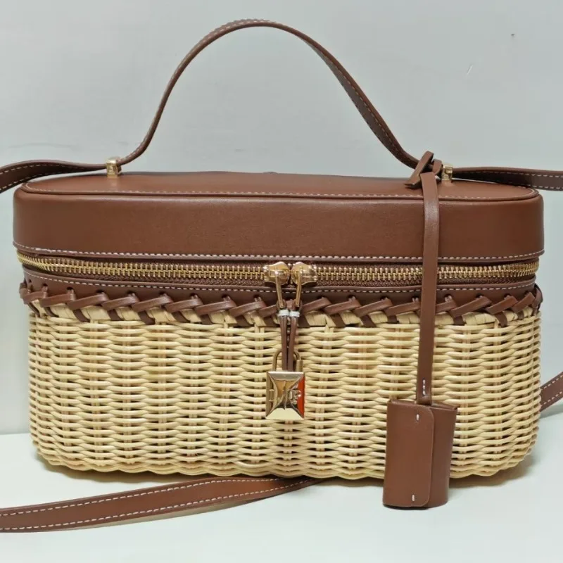 Vintage 27 rattan bag new box  cowhide handbag fashion woven shoulder bag crossbody picnic